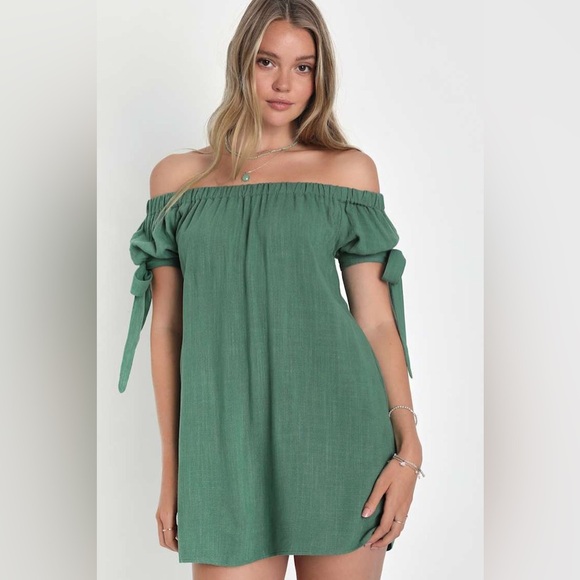 Lulu's Al Fresco Evenings Olive Green Off-the-Shoulder Dress - Picture 9 of 9